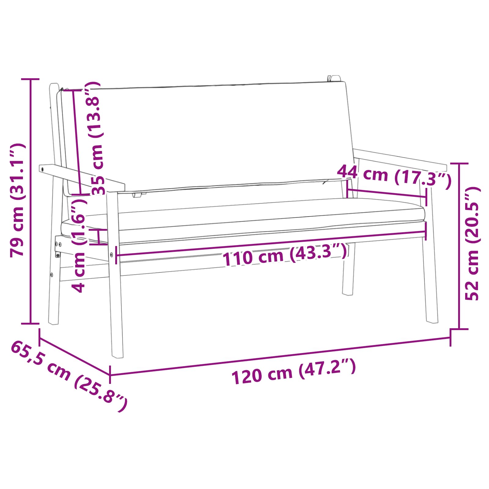 Garden Bench with Cushion Brown Solid Acacia wood