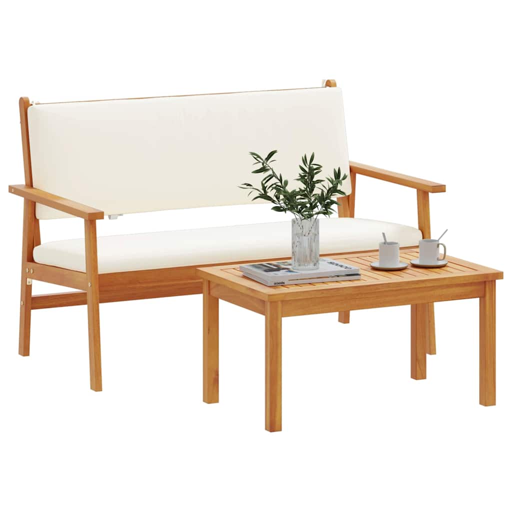 Garden Sofa Set 2 pcs Cream White Solid Acacia Wood