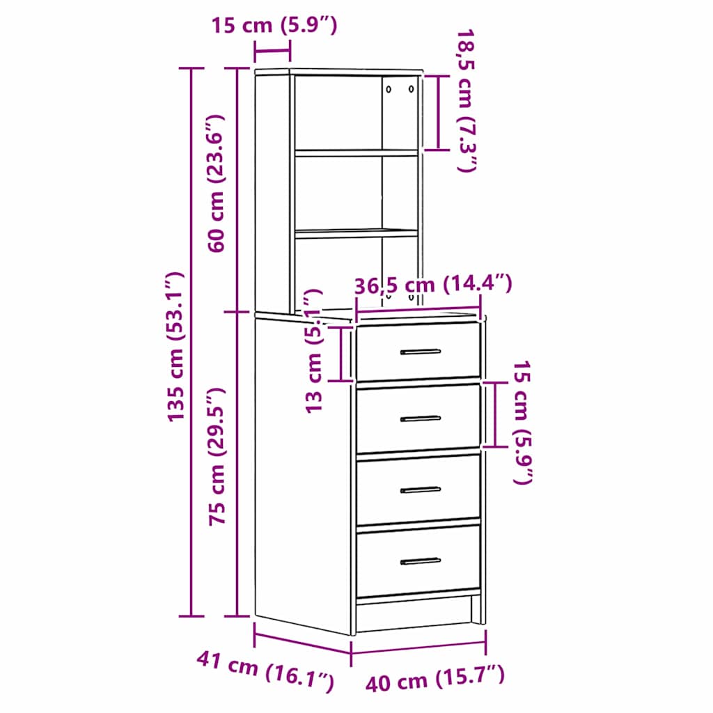 Highboard Sonoma oak 40 x 41 x 135 cm Engineered Wood