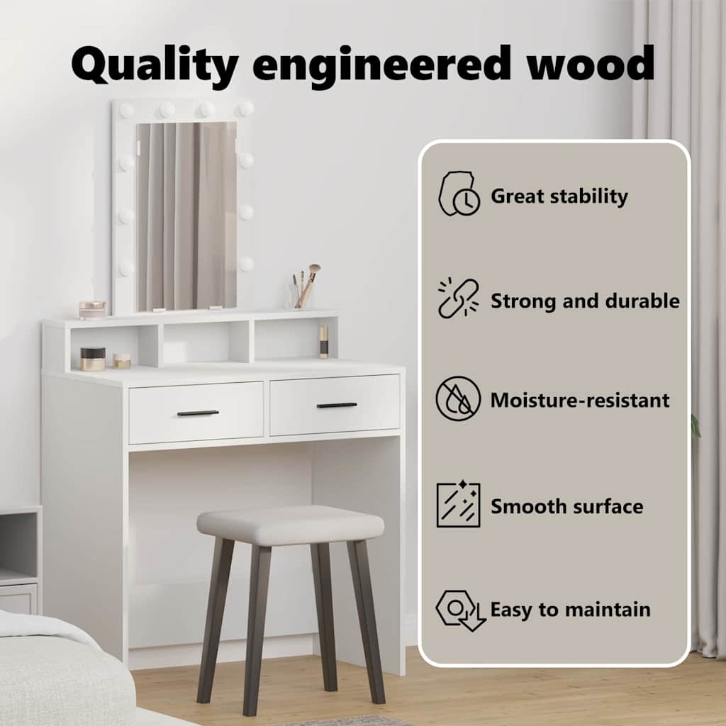 Dressing Table White 79 x 41 x 140 cm Engineered Wood