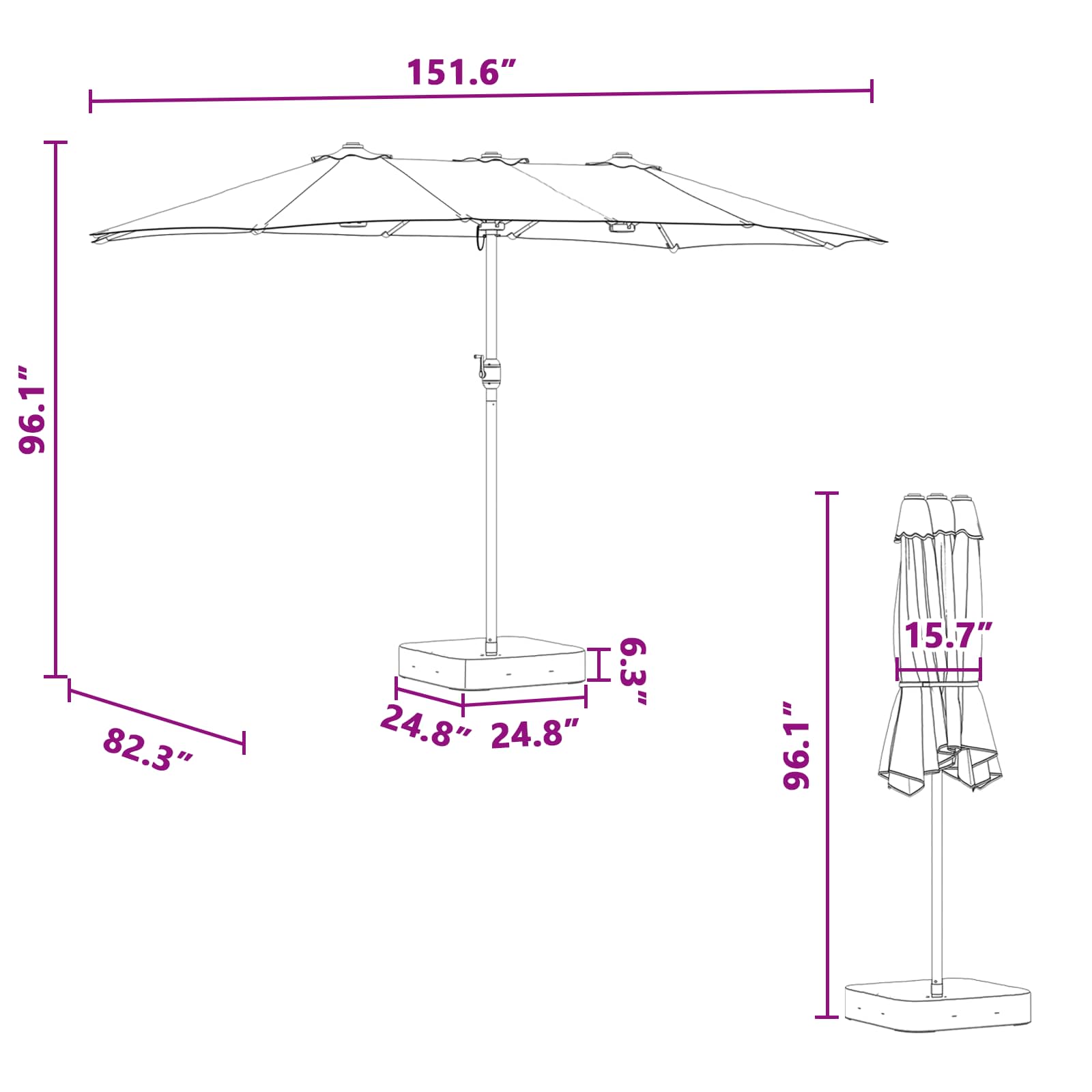Garden Parasol Anthracite 385 x 209 x 244 cm Polyester