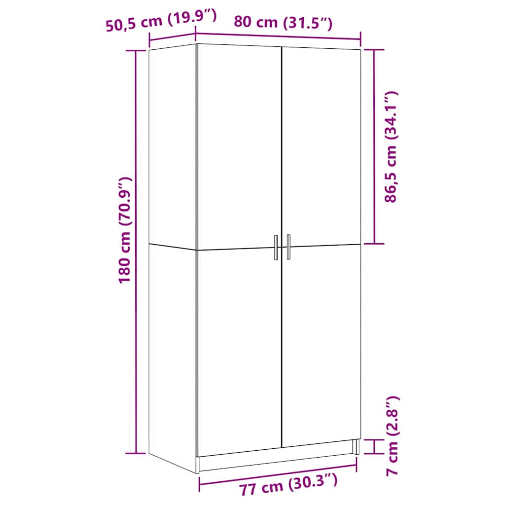 Wardrobe with Storage Black 80 x 51 x 180 cm Engineered wood