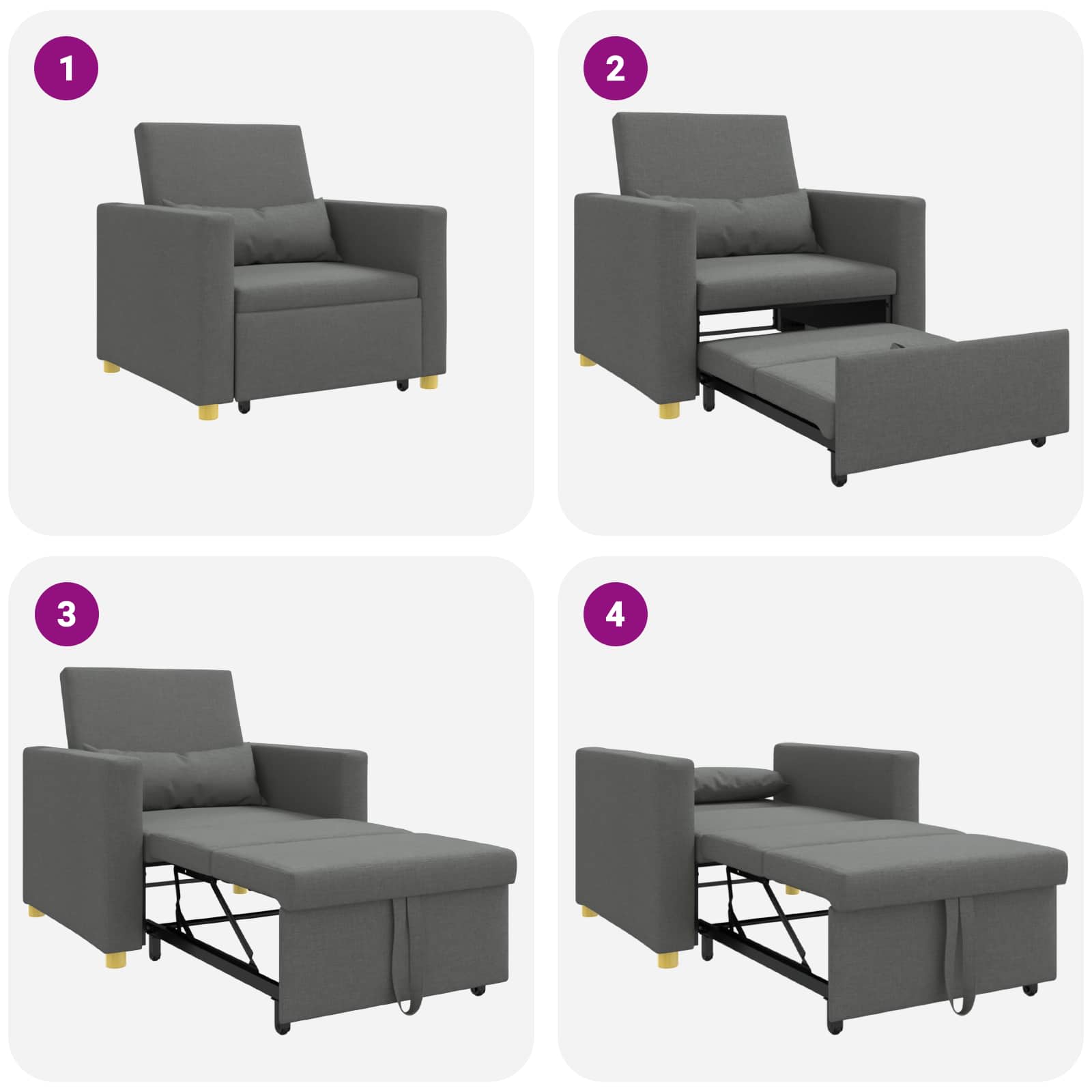 Pull out Sofa Bed Single Dark grey 90 x 165 x 87 cm Fabric