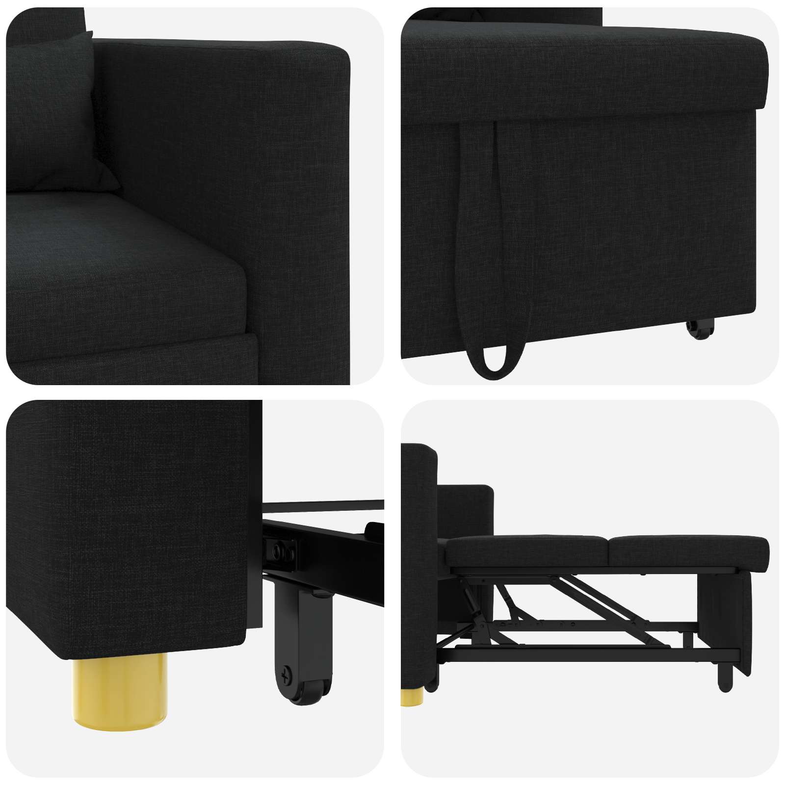 Pull out Sofa Bed Single Black 90 x 165 x 87 cm Fabric