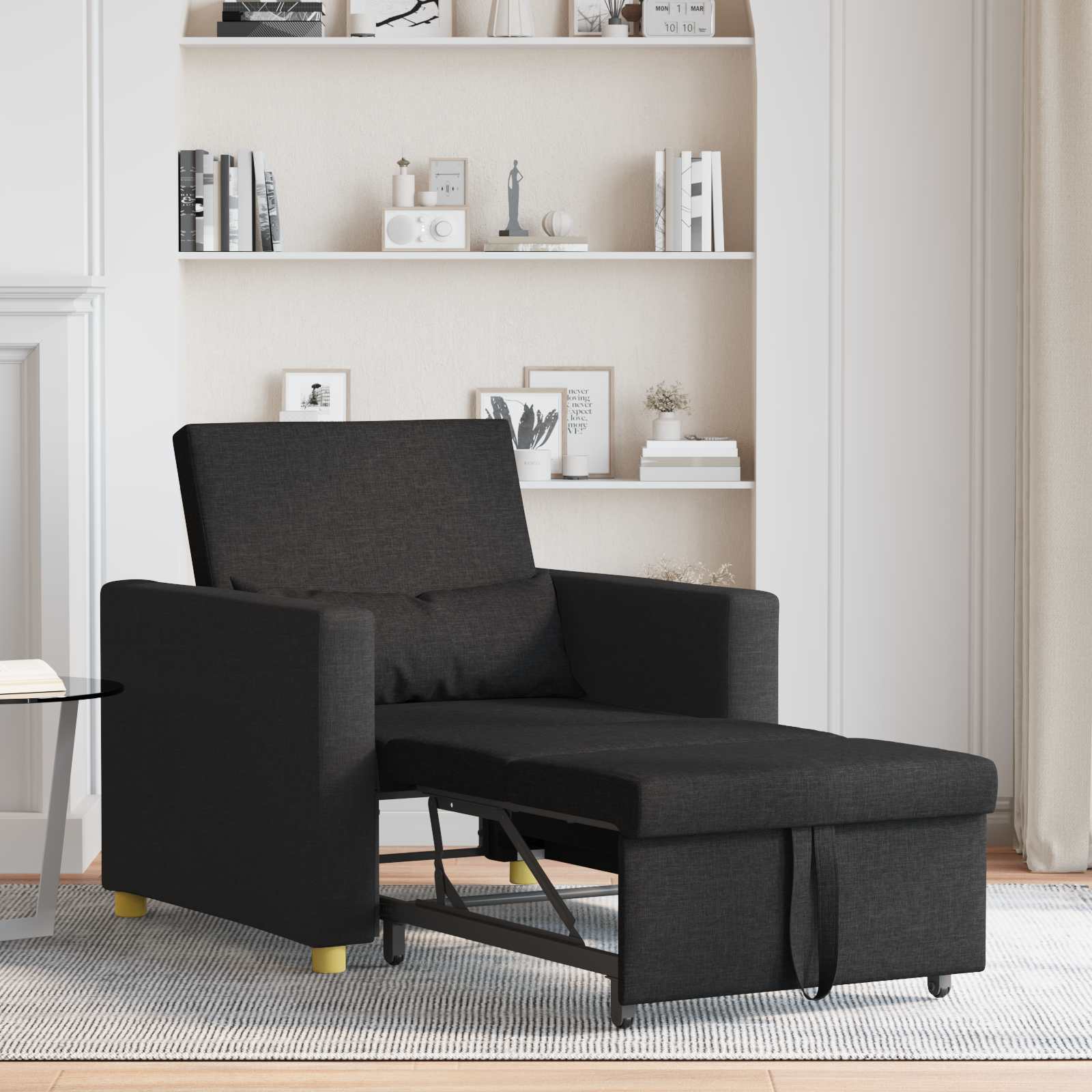 Pull out Sofa Bed Single Black 90 x 165 x 87 cm Fabric