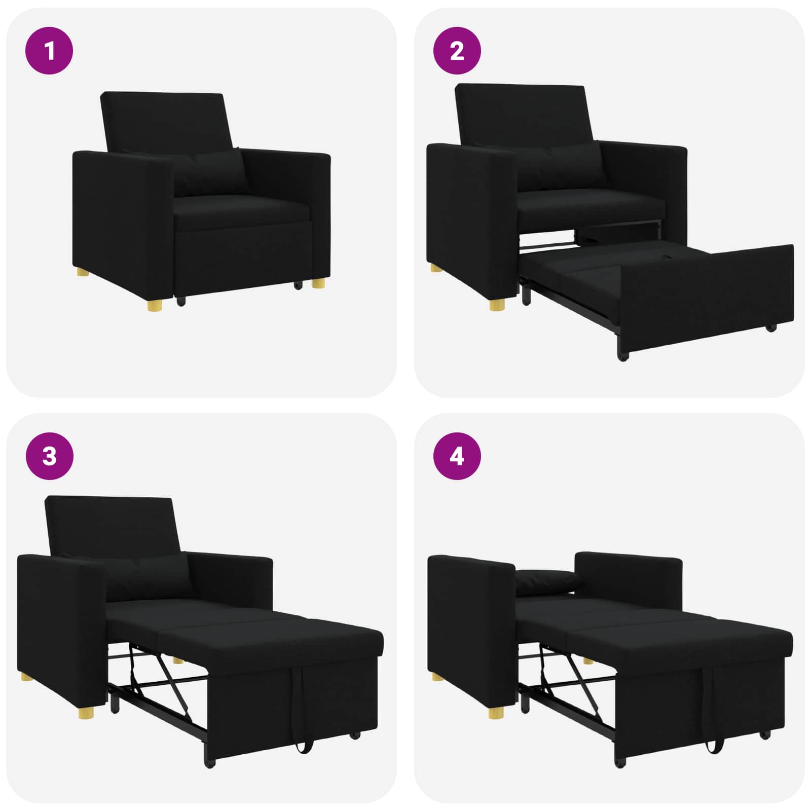 Pull out Sofa Bed Single Black 90 x 165 x 87 cm Fabric