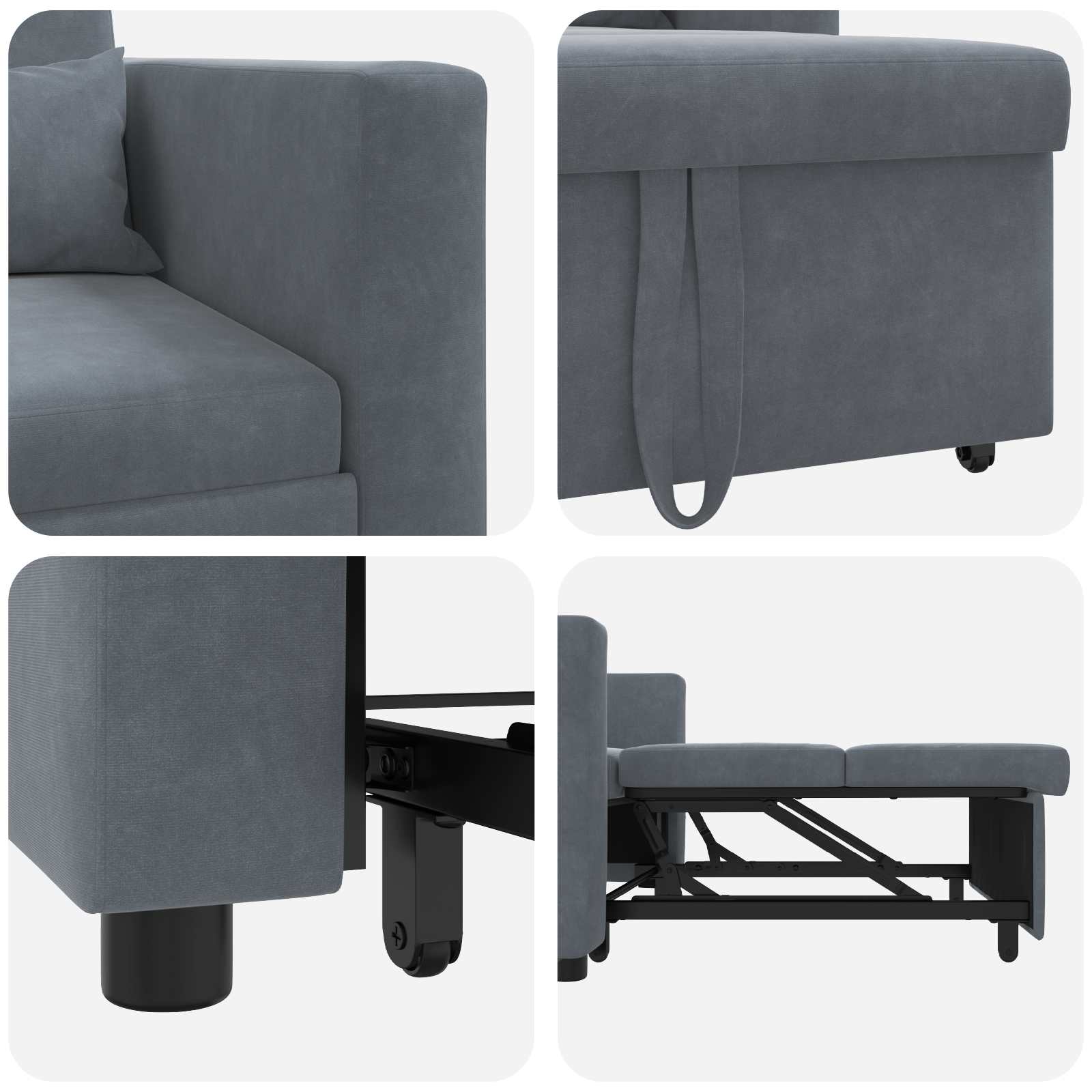 Pull out Sofa Bed Single with Wheels Dark grey Velvet