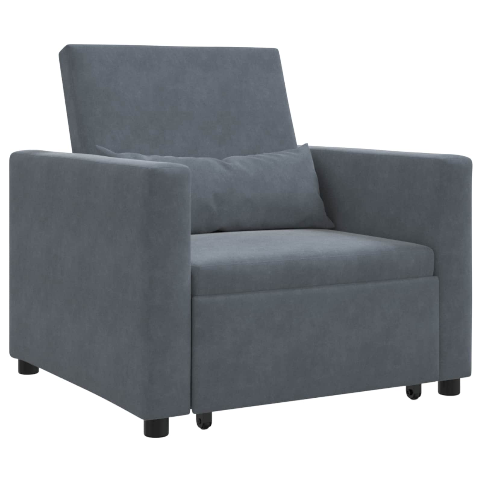 Pull out Sofa Bed Single with Wheels Dark grey Velvet