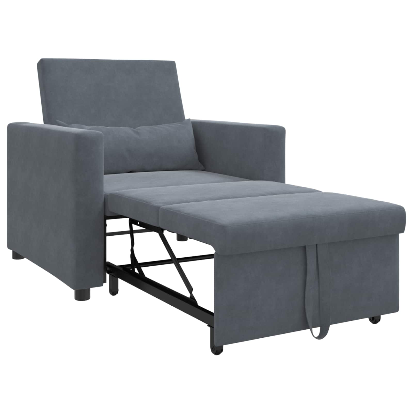 Pull out Sofa Bed Single with Wheels Dark grey Velvet