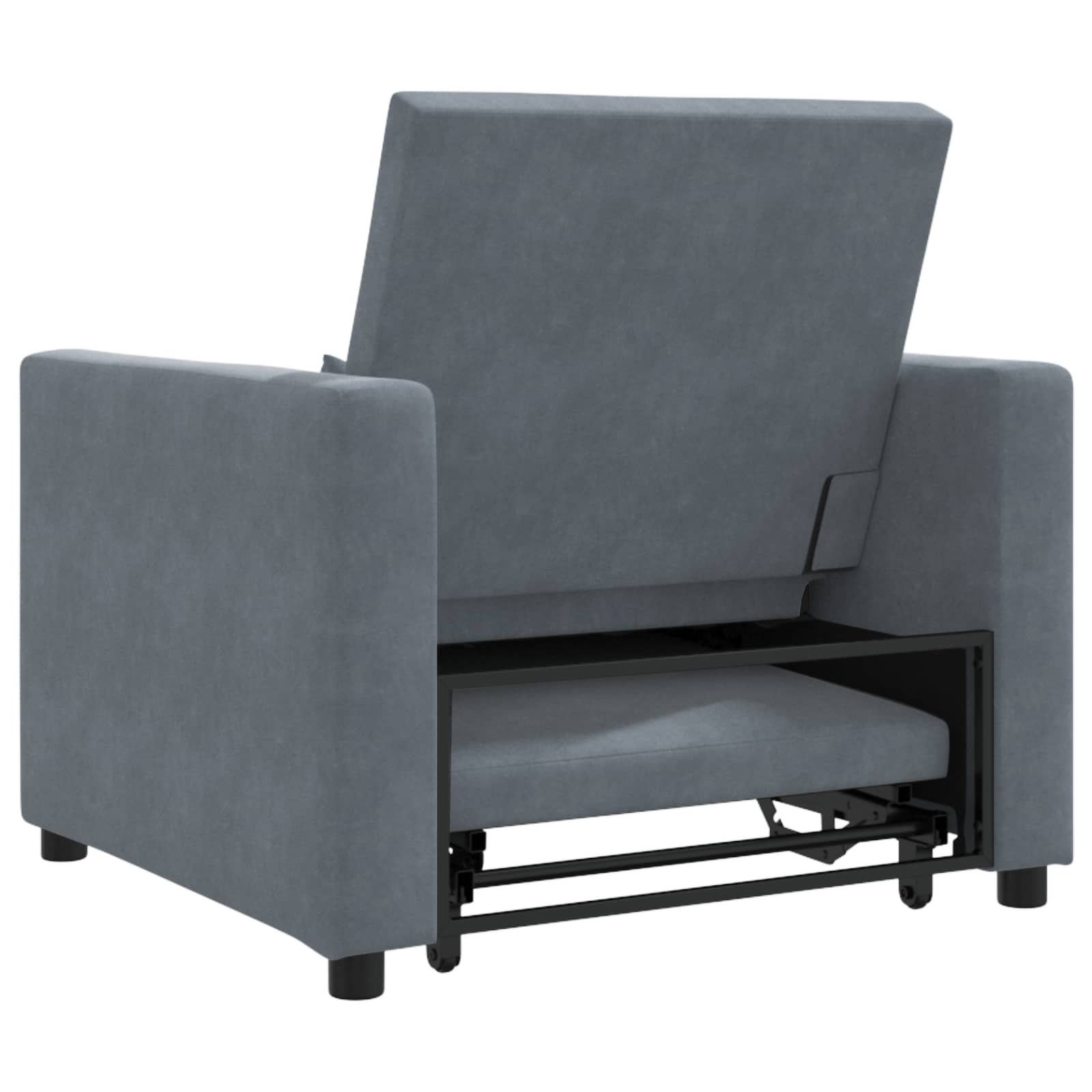 Pull out Sofa Bed Single with Wheels Dark grey Velvet