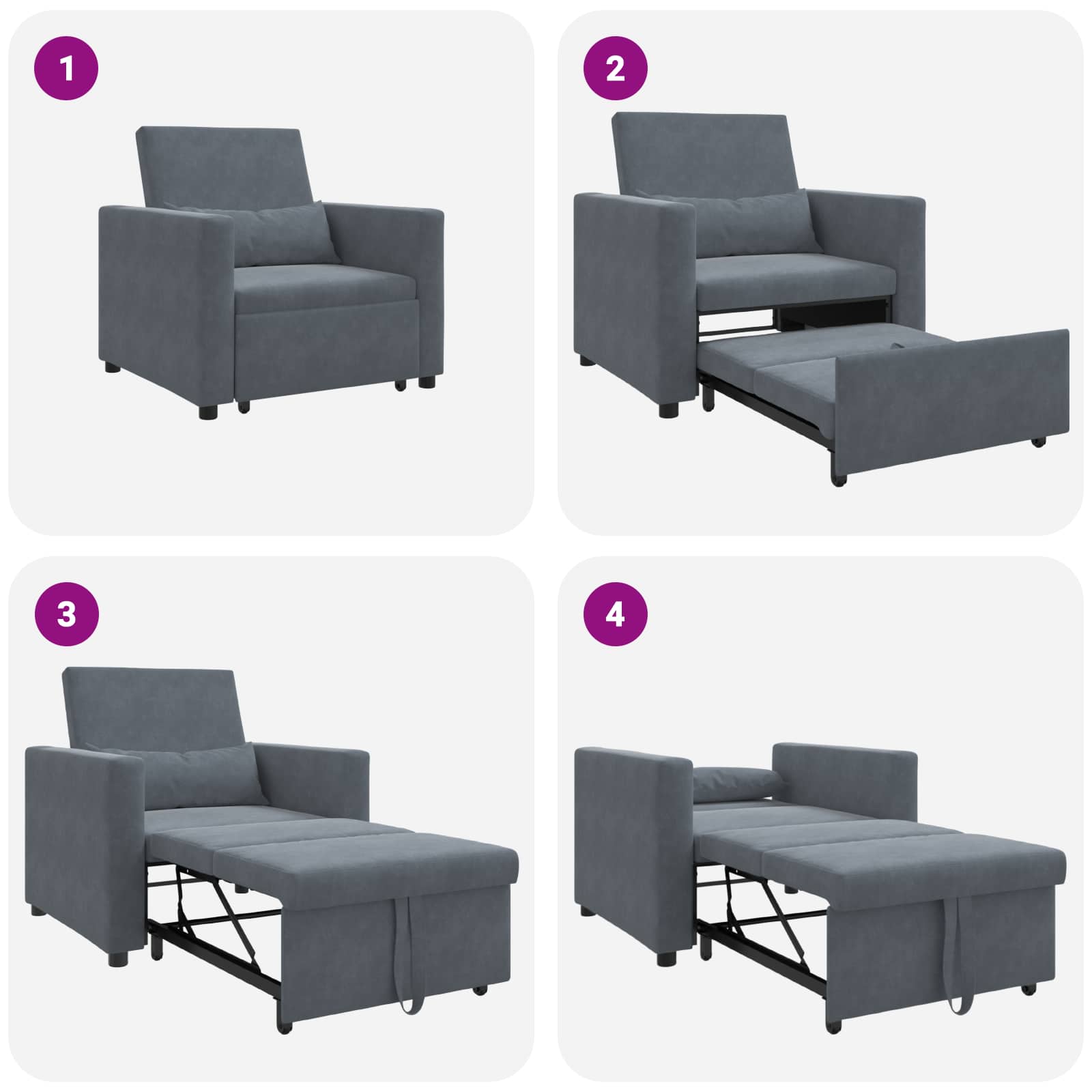 Pull out Sofa Bed Single with Wheels Dark grey Velvet