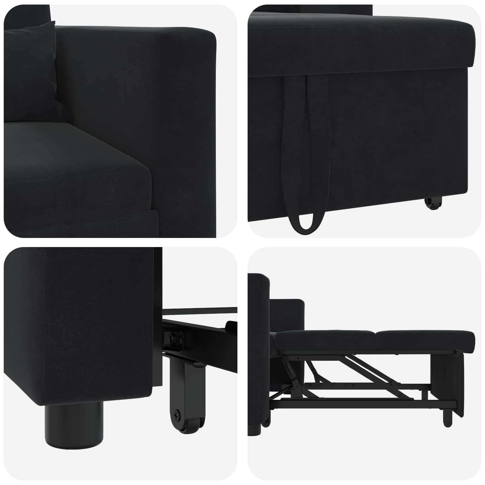 Pull out Sofa Bed Single with Wheels Black Velvet