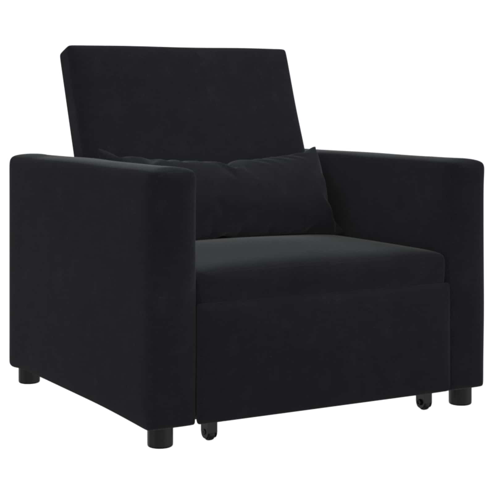 Pull out Sofa Bed Single with Wheels Black Velvet