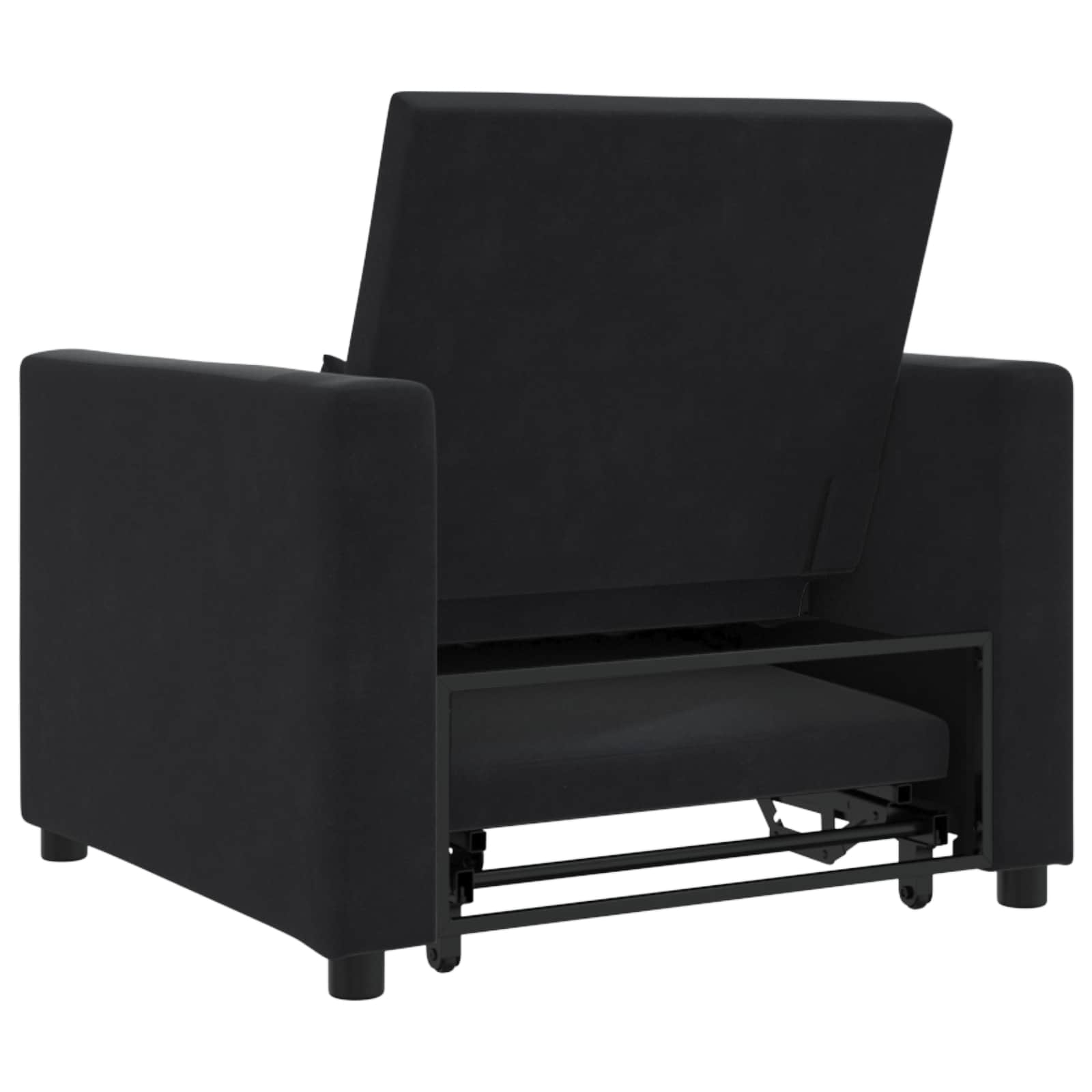 Pull out Sofa Bed Single with Wheels Black Velvet