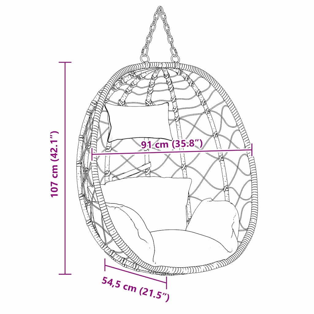 Hanging Egg Chair Anthracite 91.5 x 54.5 x 107 cm Poly Rattan