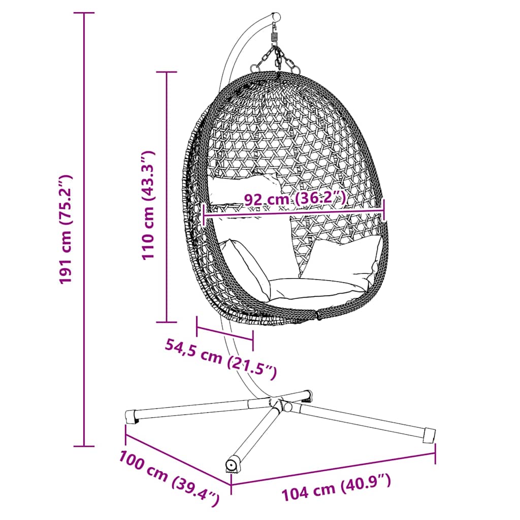 Hanging Egg Chair Light cream 104 x 100 x 191 cm Poly Rattan