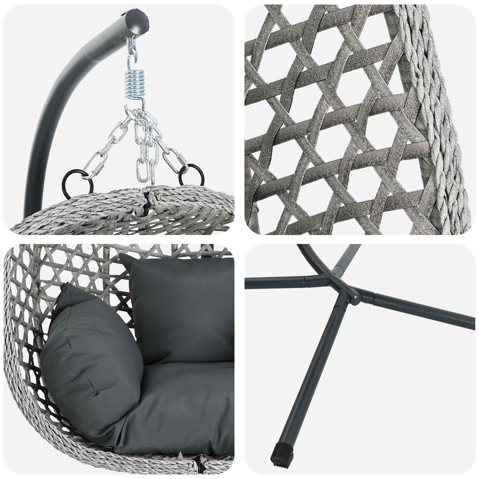 Hanging Egg Chair Manual Anthracite and grey 104 x 100 x 191 cm