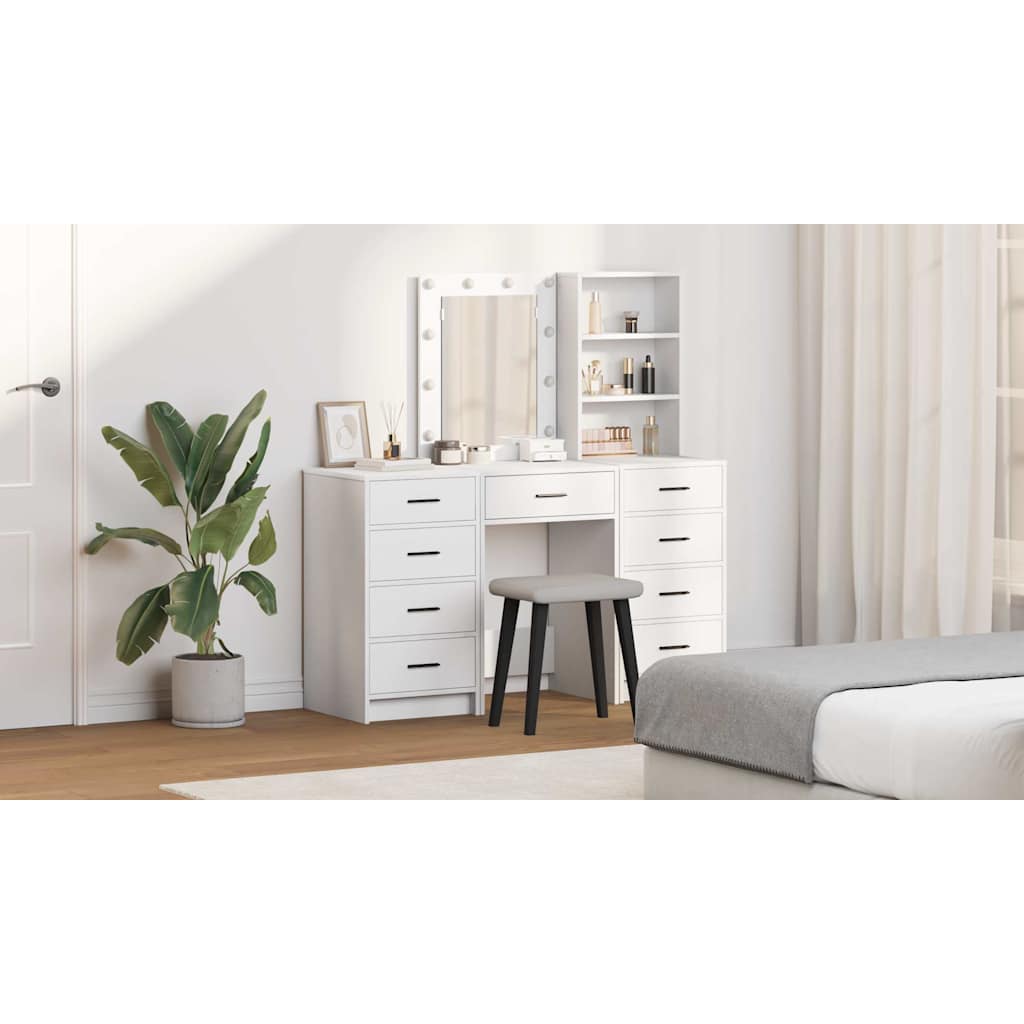 Dressing Table with Mirror Lights 3 pcs White Engineered wood