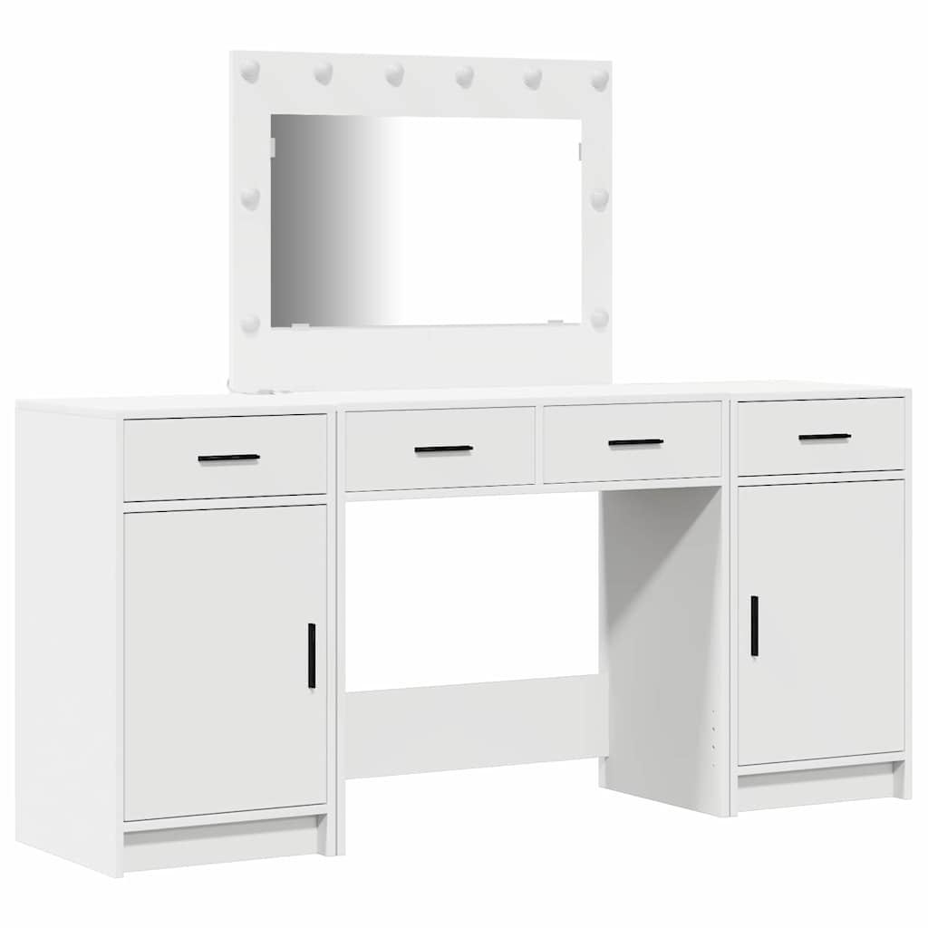 Dressing Table with Mirror Lights 3 pcs White Engineered Wood