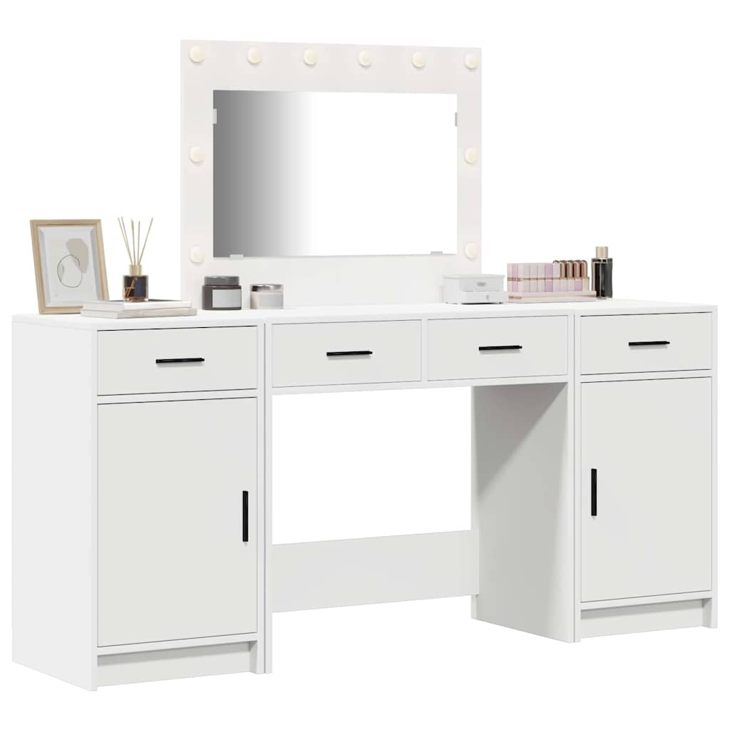 Dressing Table with Mirror Lights 3 pcs White Engineered Wood