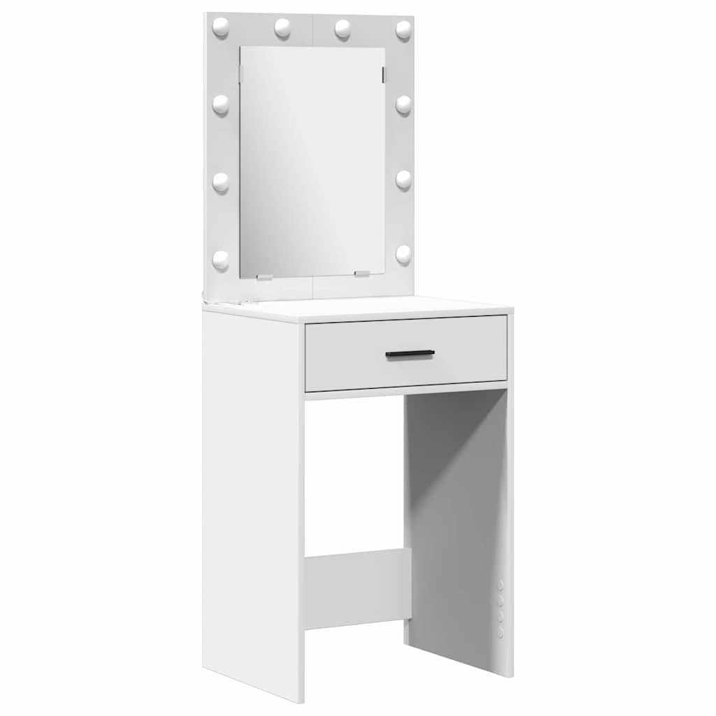 Dressing Table Set with LED 2 pcs White Engineered Wood
