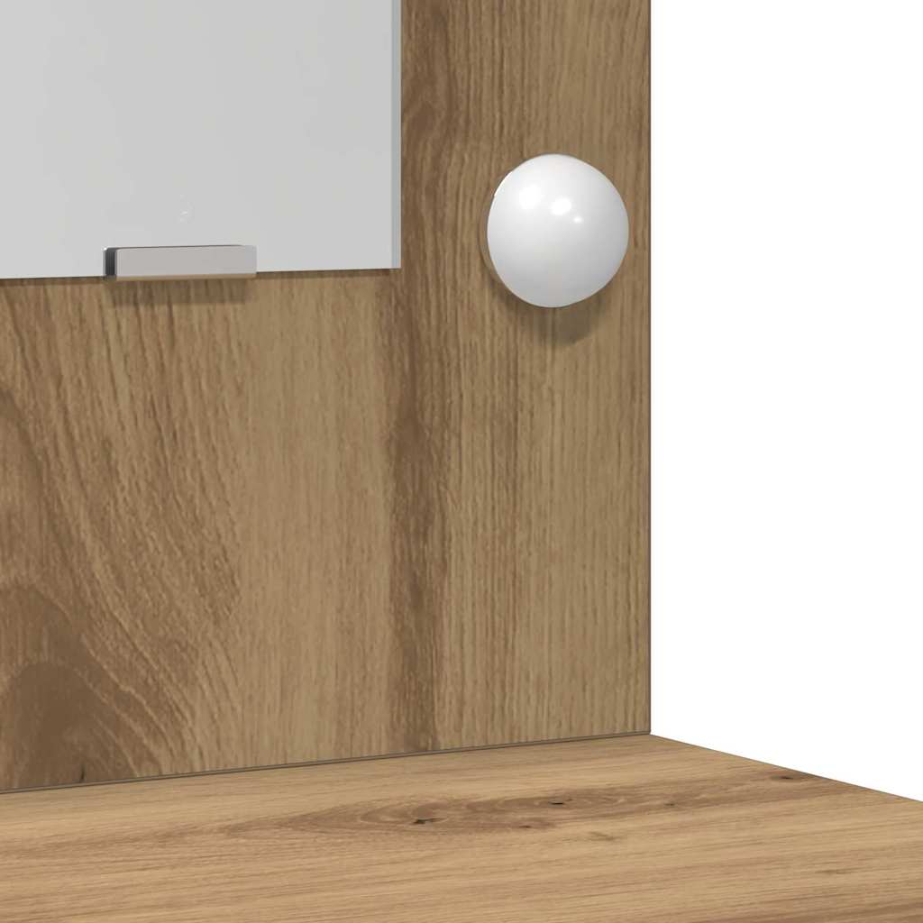 Dressing Table Set with LED 3 pcs Artisan Oak Engineered Wood