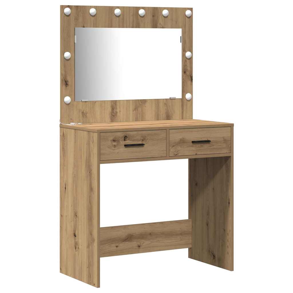 Dressing Table Set with LED 3 pcs Artisan Oak Engineered Wood