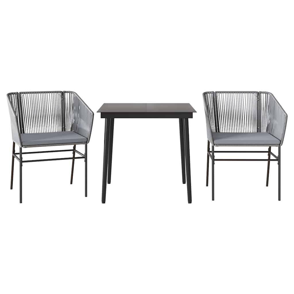 3 Piece Garden Dining Set with Cushions Grey Poly Rattan Glass