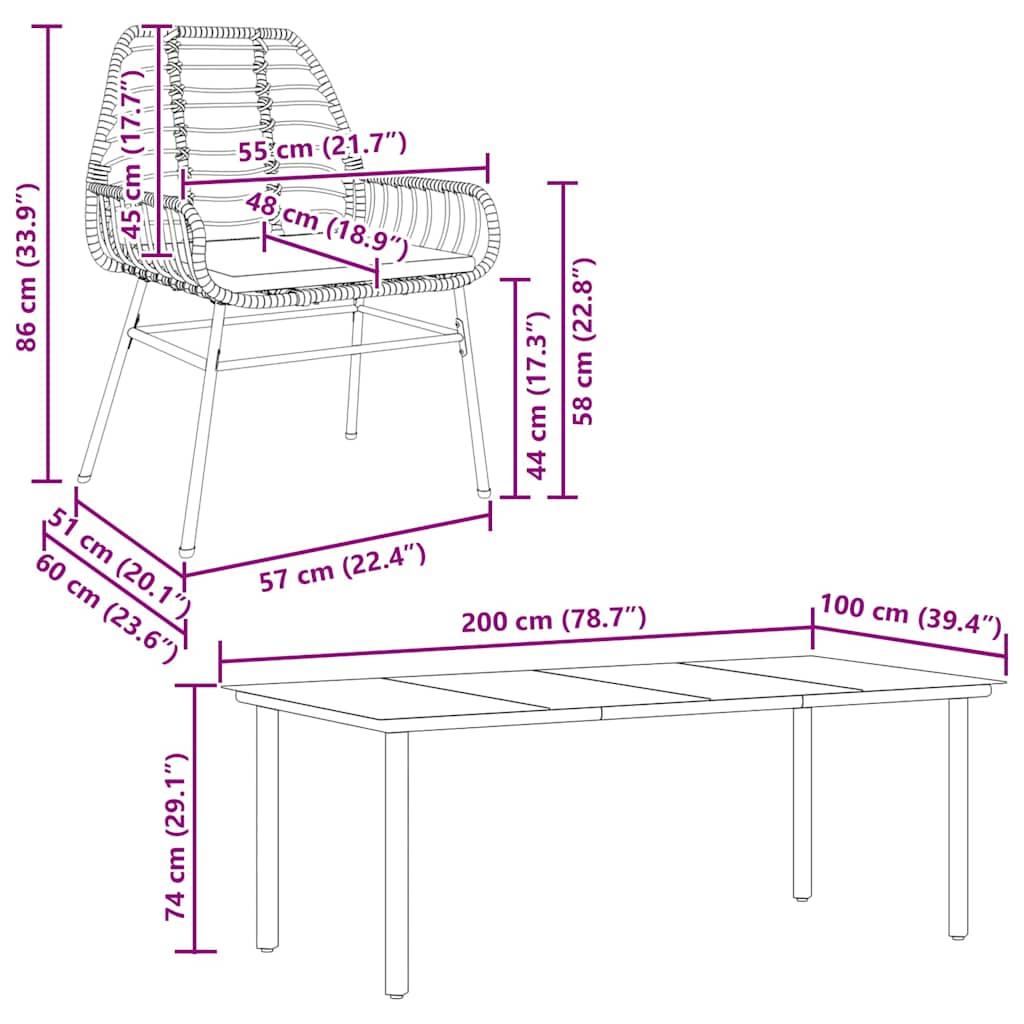 7 Piece Garden Dining Set with Cushions Black Poly Rattan Glass