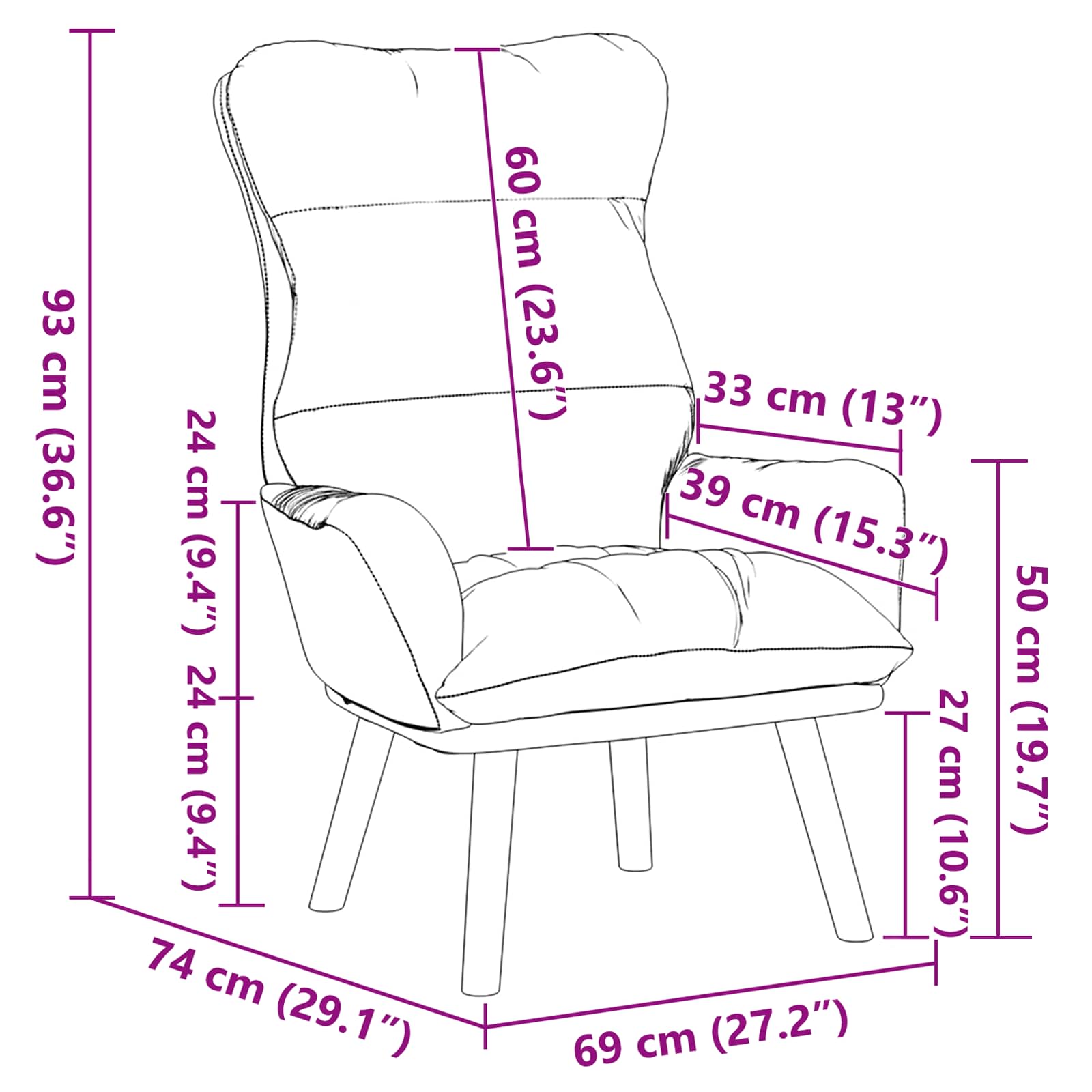 Armchair Black 69 x 74 x 93 cm Velvet