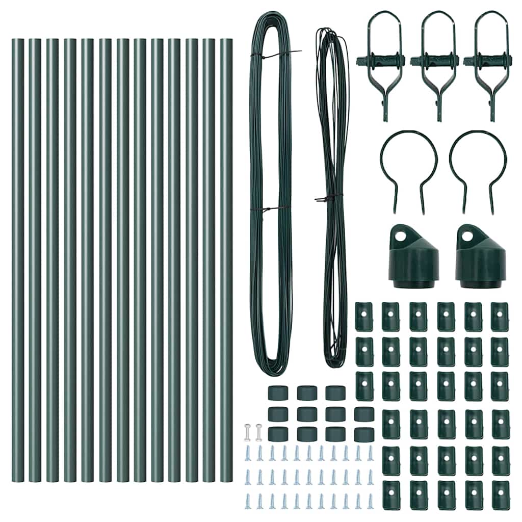 Embedded Fence Post 13 pcs Green Powder-Coated Steel