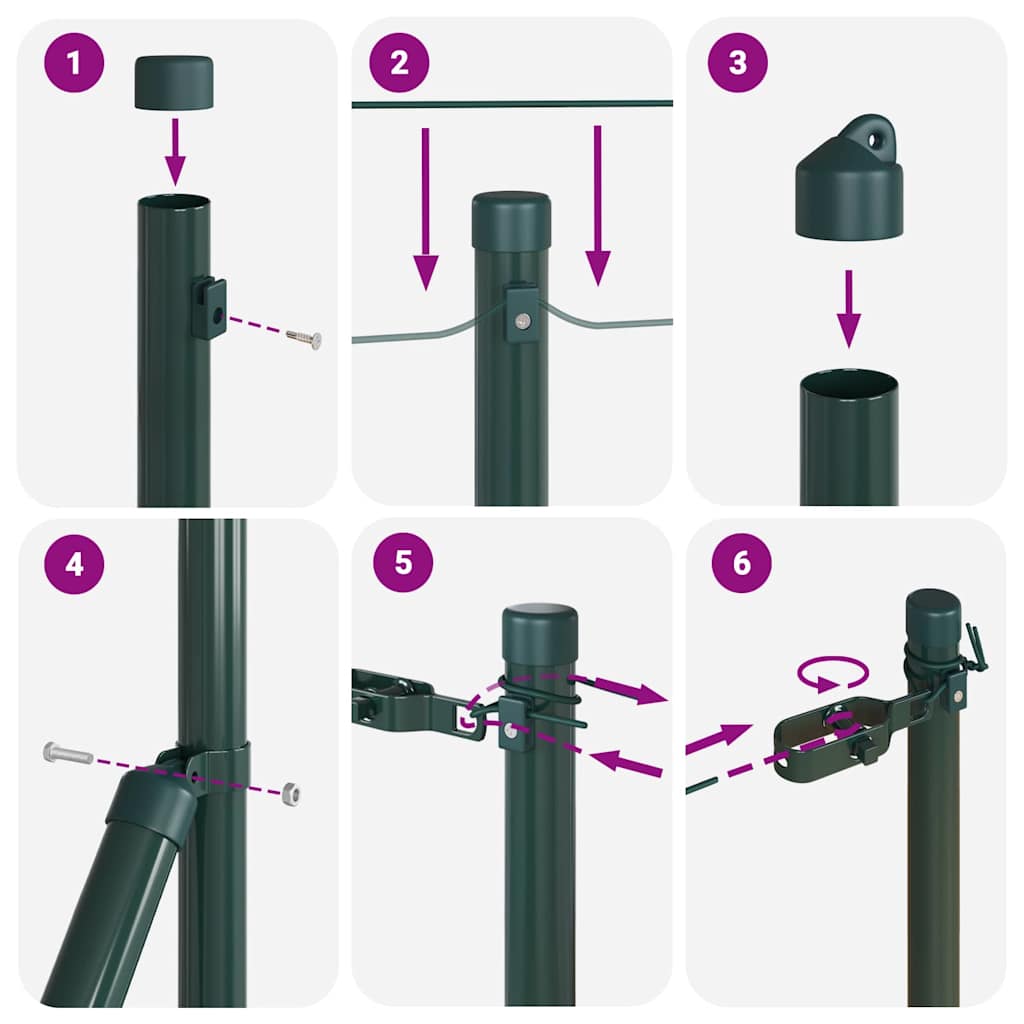 Embedded Fence Post 13 pcs Green Powder-Coated Steel