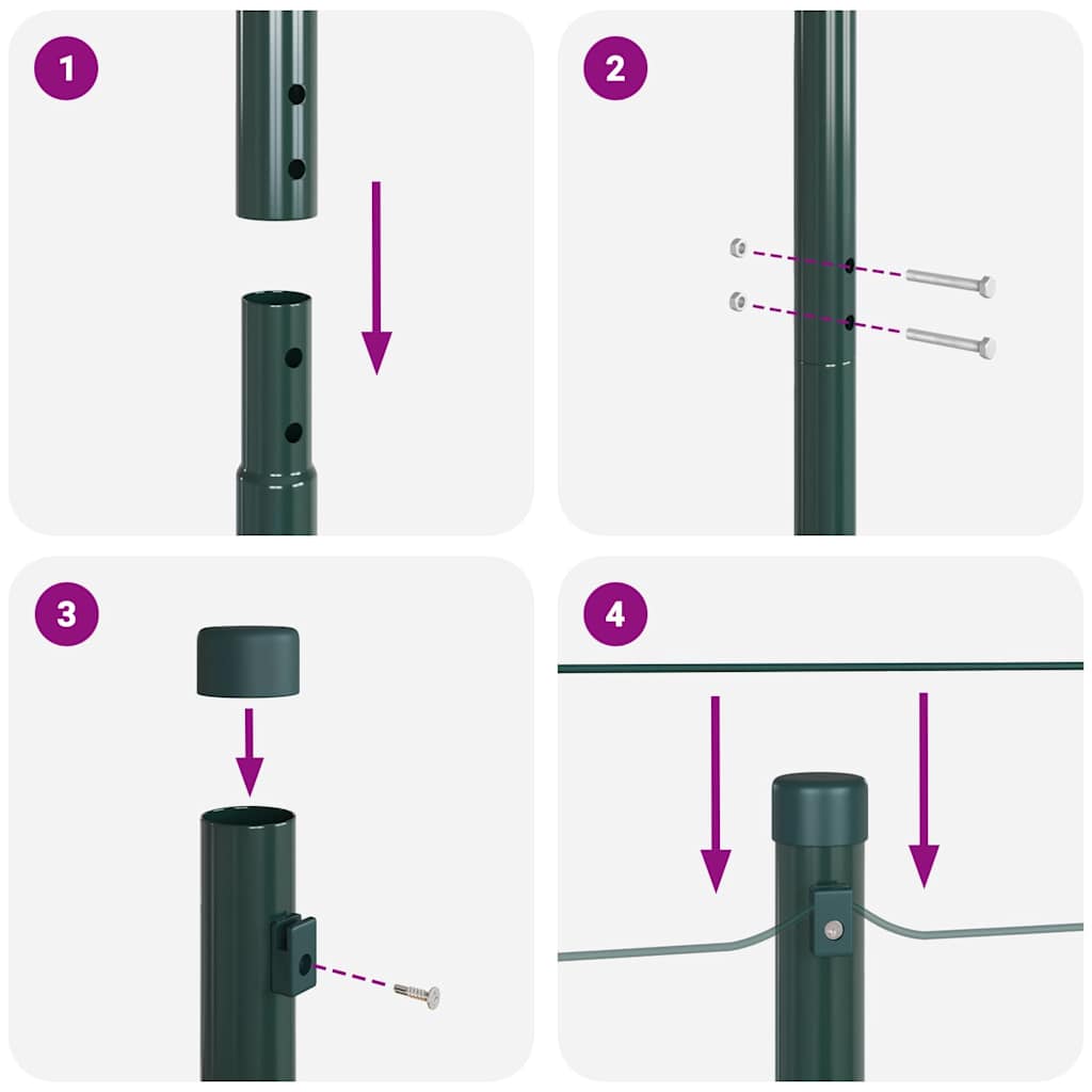 Embedded Fence Post 7 pcs Green Powder-Coated Steel