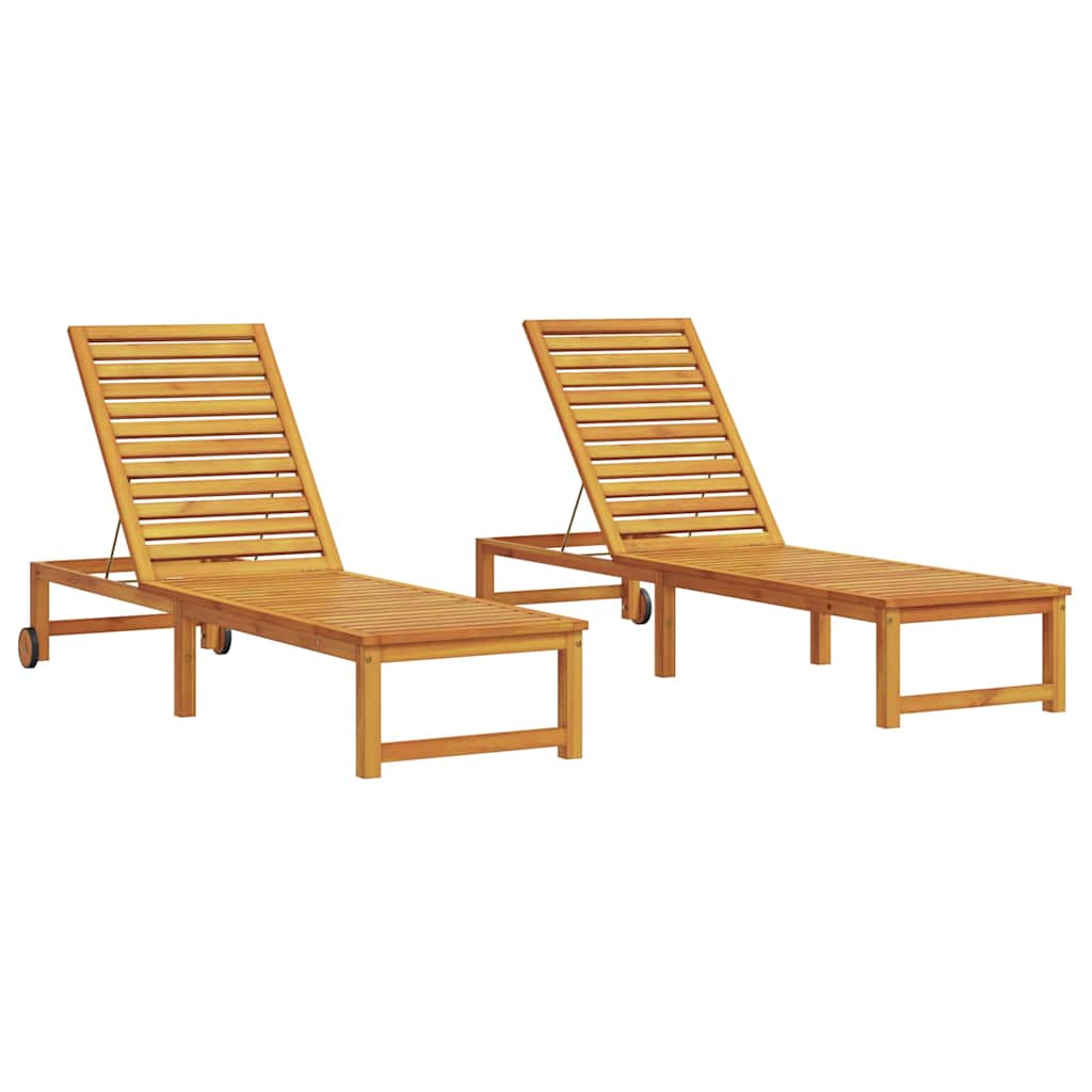 Sun Lounger 2 pcs Solid Acacia Wood Brown