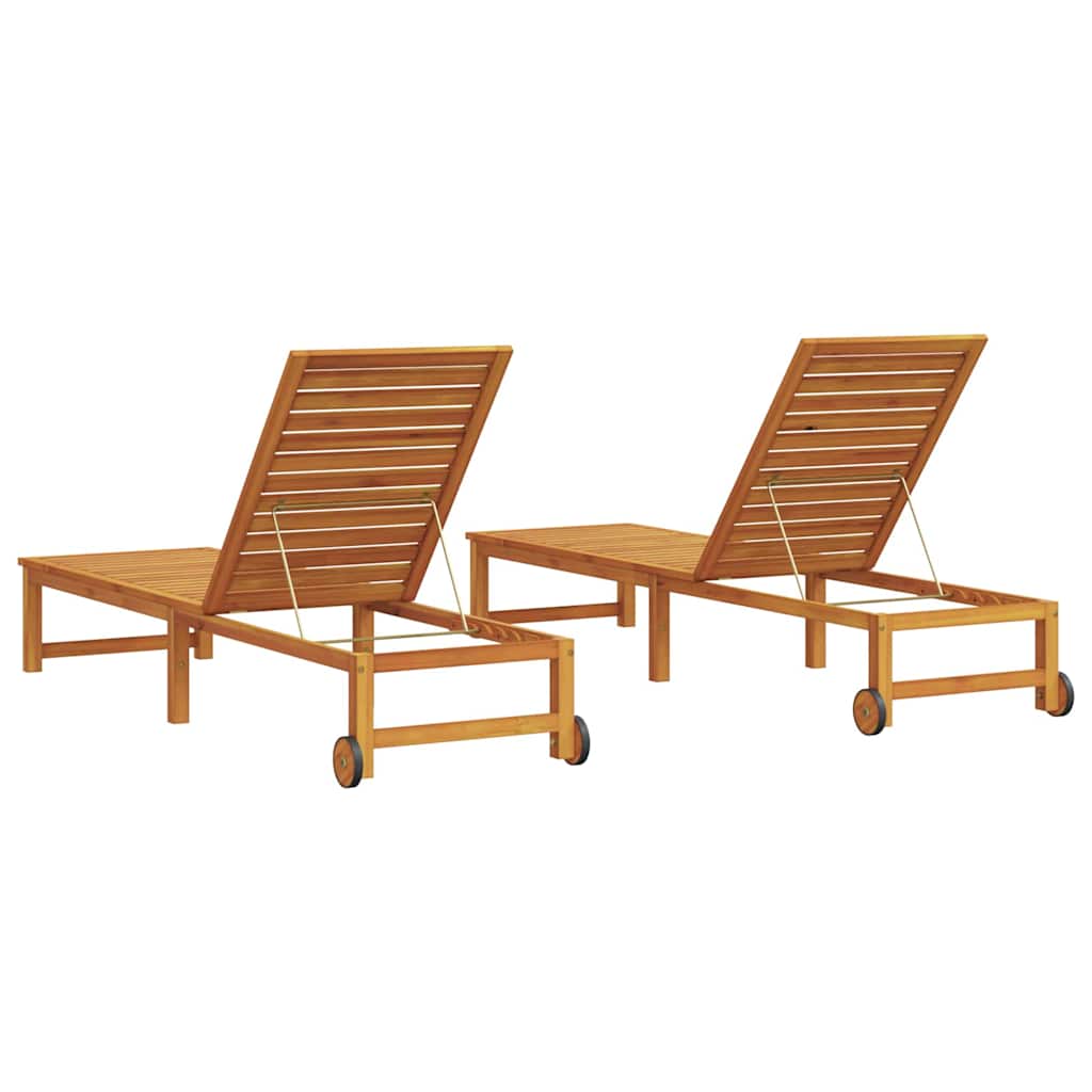 Sun Lounger 2 pcs Solid Acacia Wood Brown