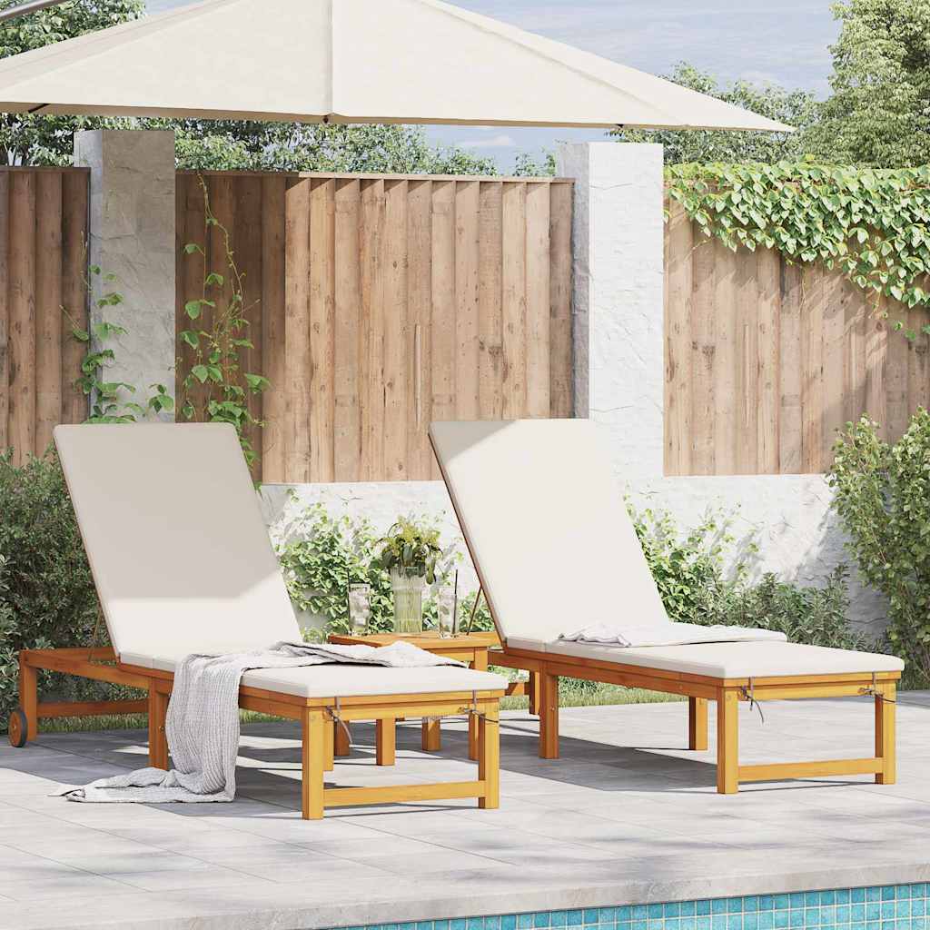 Sun Lounger 2 pcs Solid Acacia Wood Brown