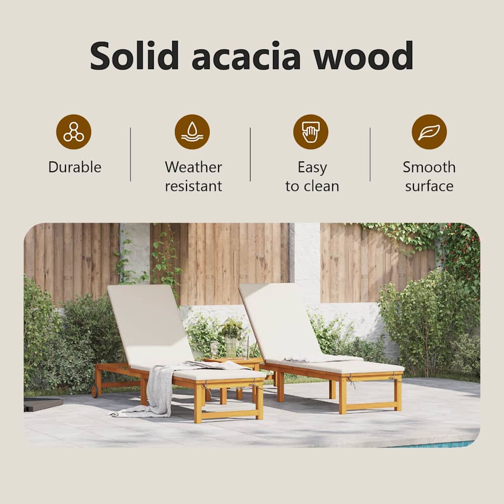 Sun Lounger 2 pcs Brown 202 x 53 x 89 cm Solid Acacia Wood