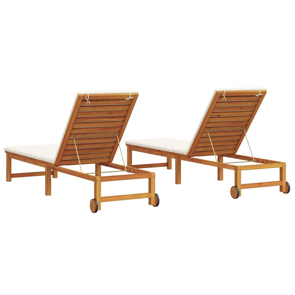 Sun Lounger 2 pcs Solid Acacia Wood Brown
