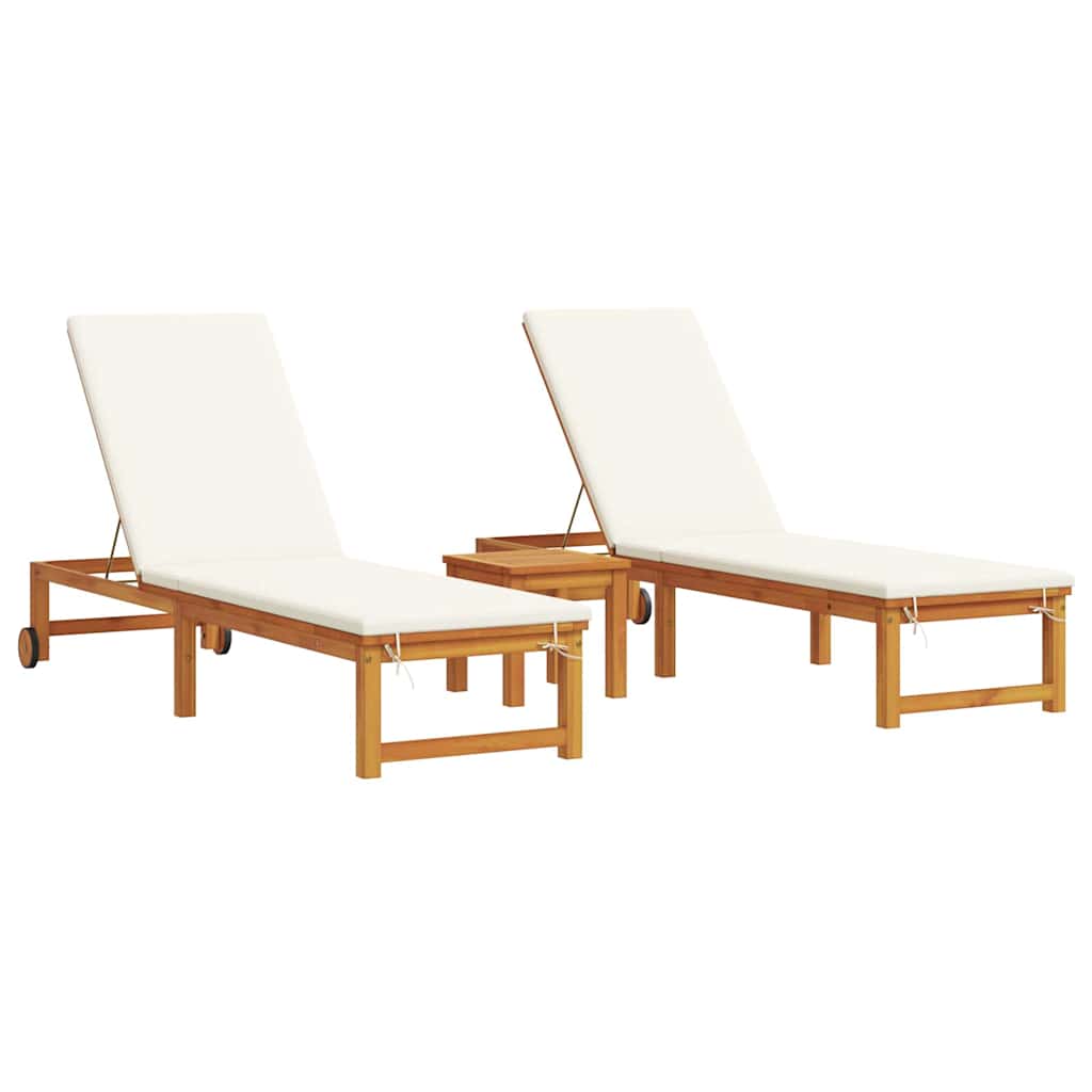 Sun Lounger 3 pcs Solid Acacia Wood Brown