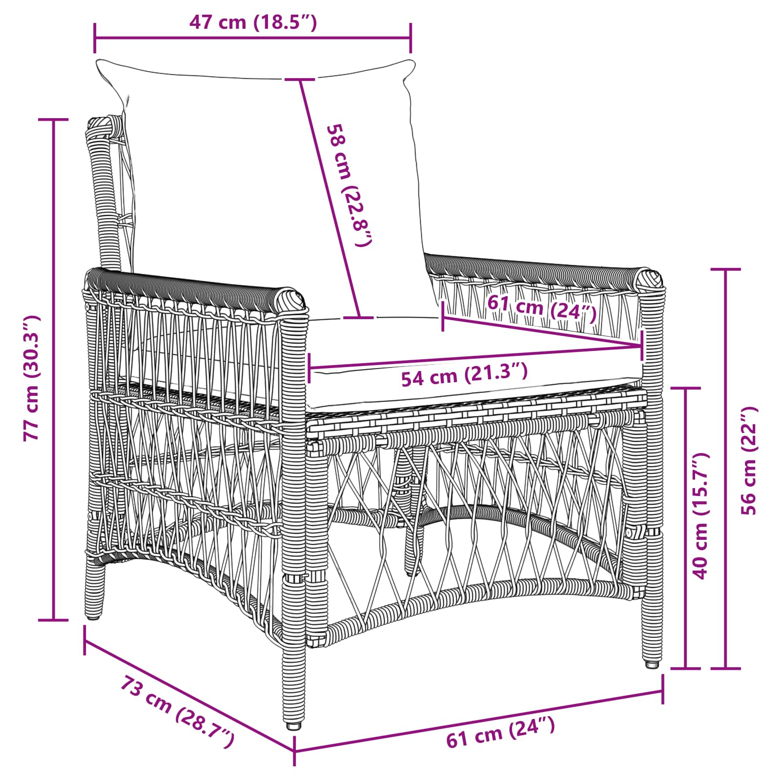 Garden Chair Beige 60 x 70 x 78cm Poly Rattan
