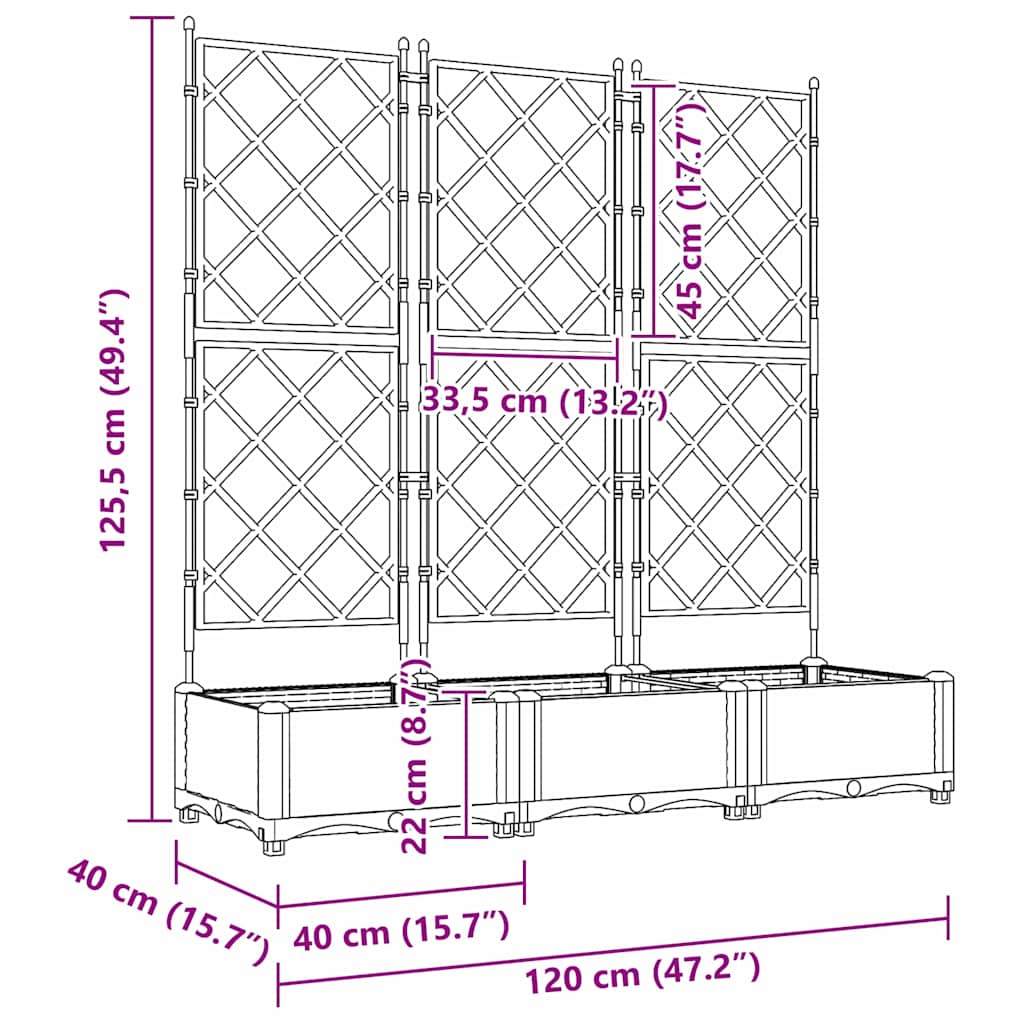 Garden Planter 3 pcs Black 120 x 40 x 125,5 cm Plastic