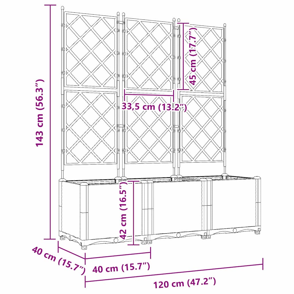 Garden Planter 3 pcs Black 120 x 40 x 143 cm Plastic