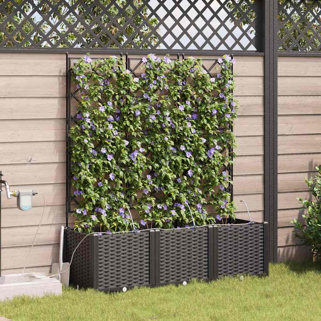 Garden Planter 3 pcs Black 120 x 40 x 142 cm Plastic