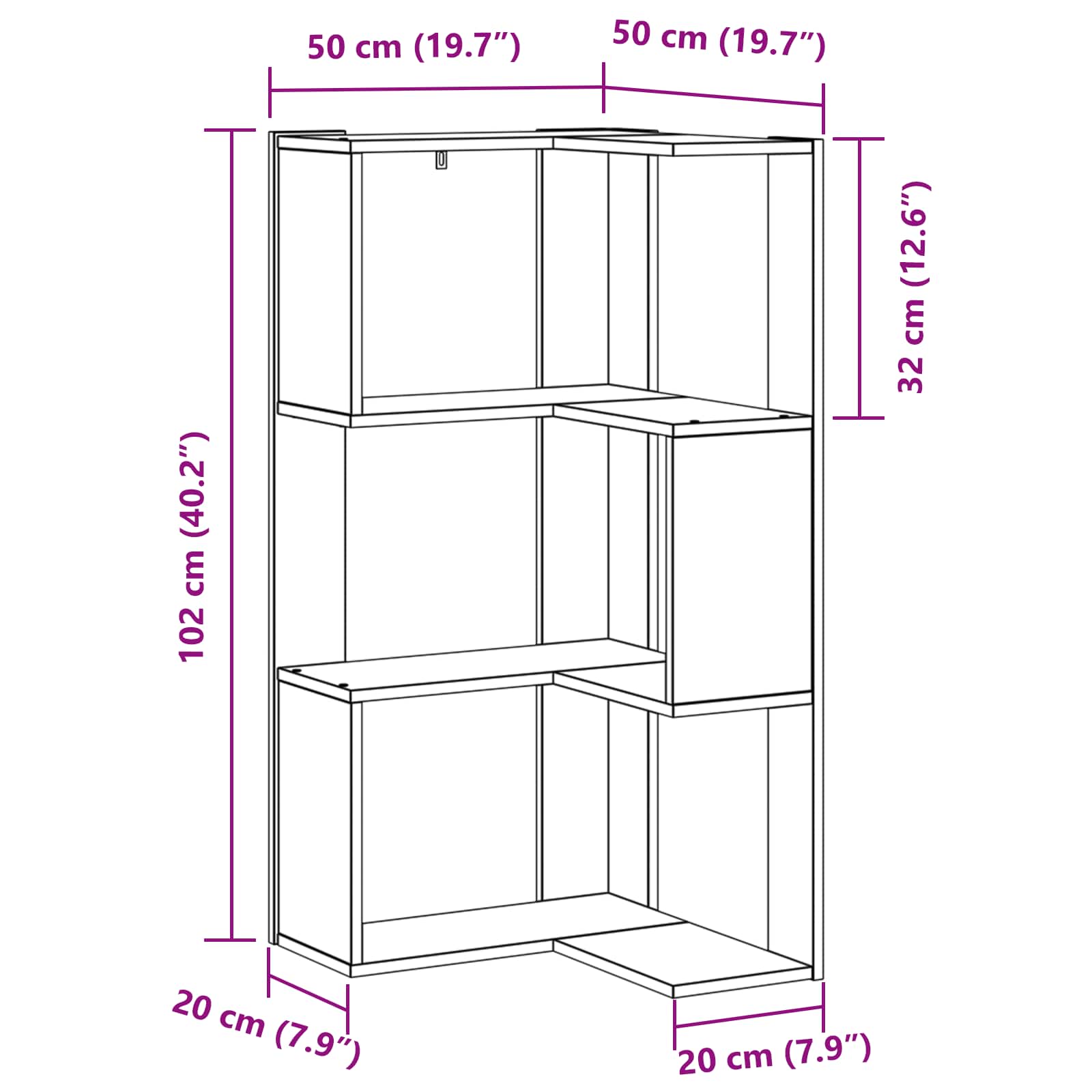 Bookcase 3-Tier 50 x 50 x 102 cm Black Oak