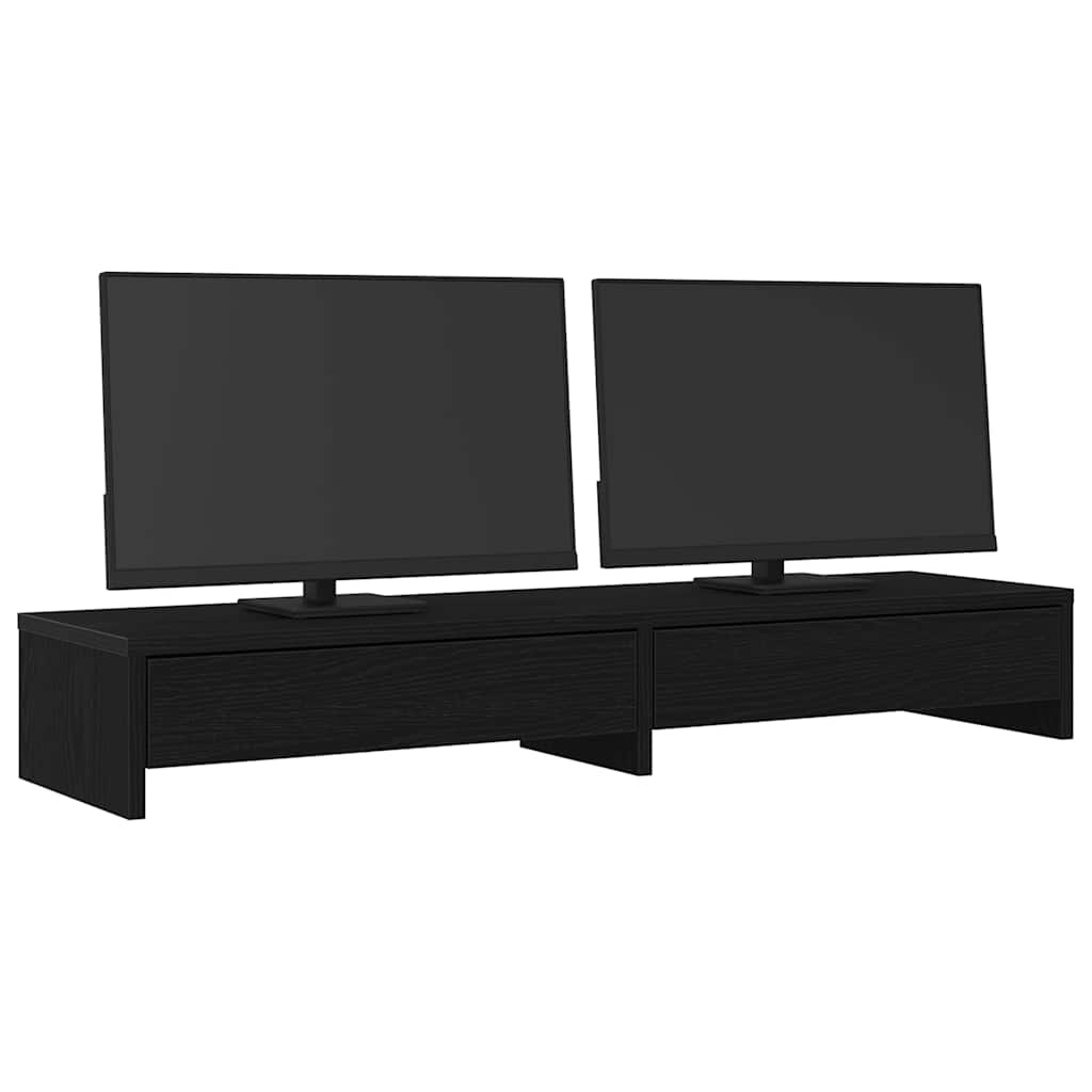 Monitor Stand with Drawers Black Oak 100x27x15cm Engineered Wood