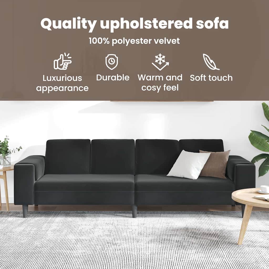 Living Room Couch Black 250 x 77 x 76 cm