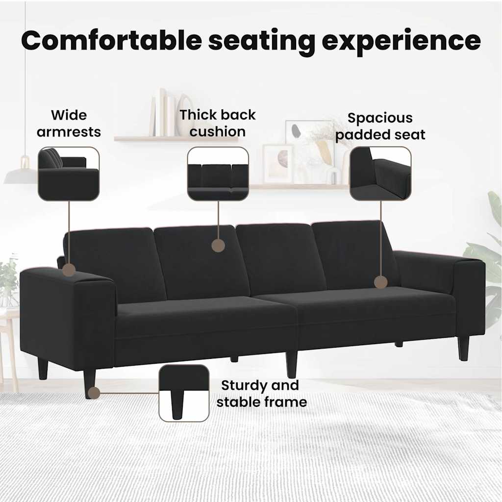 Living Room Couch Black 250 x 77 x 76 cm