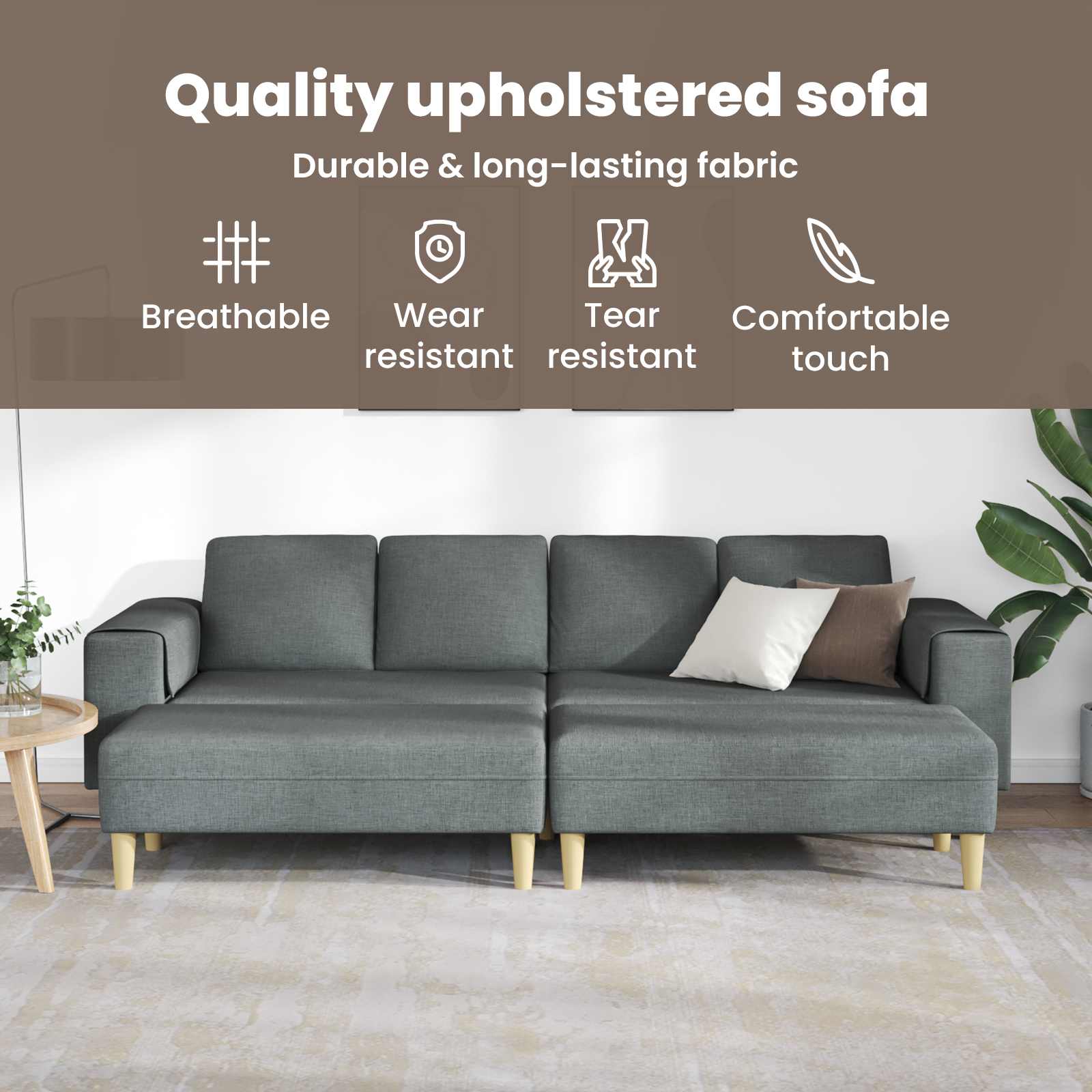 Living Room Couch 3 pcs Dark Grey Polyester