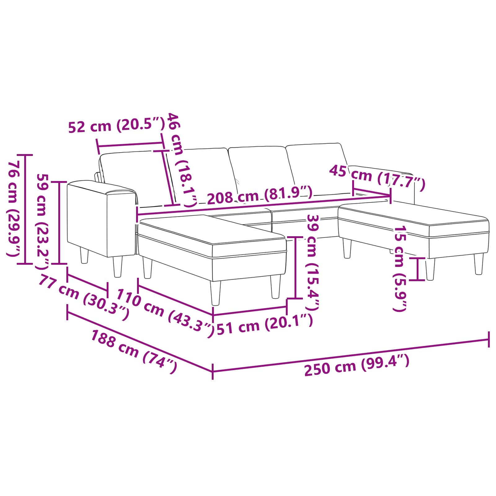Living Room Couch 3 pcs Black