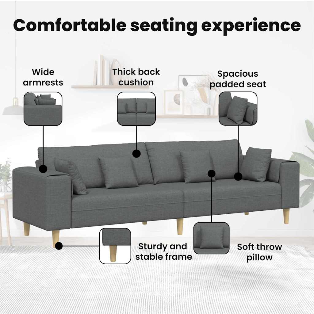 Sofa with Cushion Dark Grey 250 x 77 x 76 cm Fabric